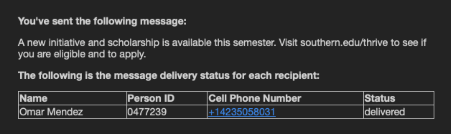 Example delivery-summary email showing recipient delivery status